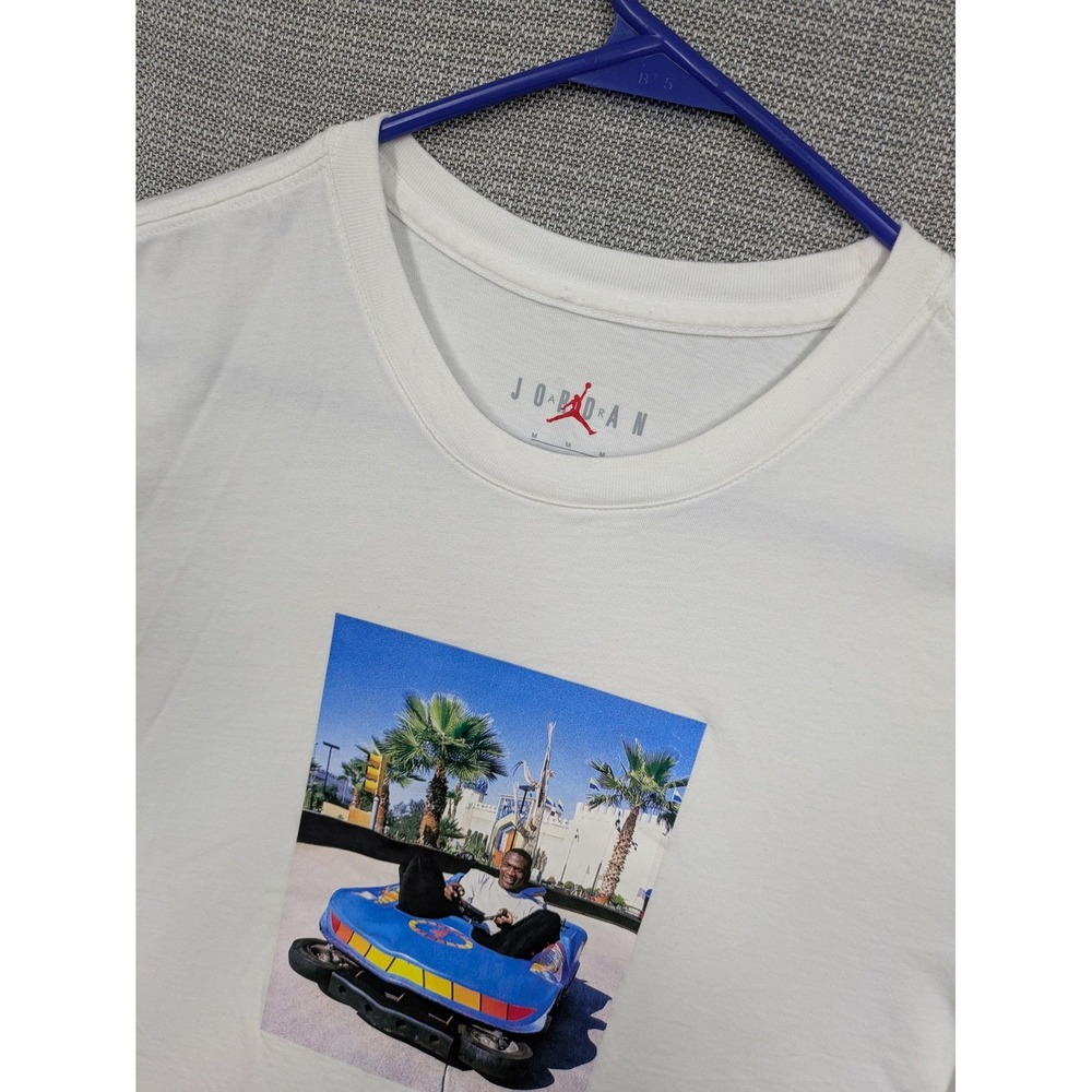 Jordan Shirt Mens Medium White Bumper Car Photo Graphic Tee Jumpman Tagless